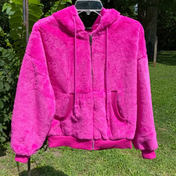 💕NWOT FCT With Love Size Small Hot Pink Faux Fur Hooded Jacket 💕 - Image 3