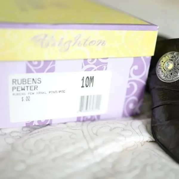 Brighton Rubens‎ Bronze Patent Croc Leather Mules 10 - Image 2