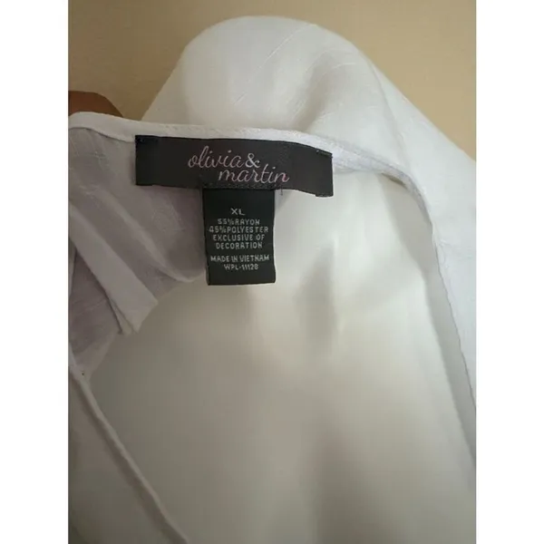 Olivia & Martin White V-Neck Tie-Front Blouse with Black Embroidered Sleeves - Image 2