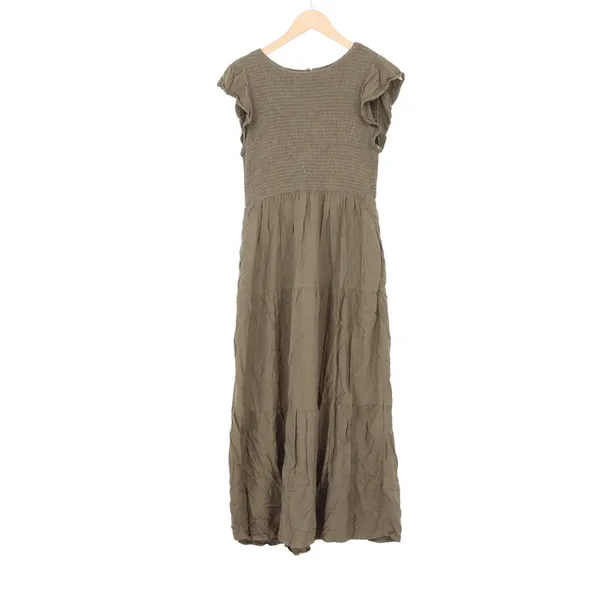 ZESICA Smocked Flutter Sleeve Tiered Maxi Dress Olive Green Large - Image 2