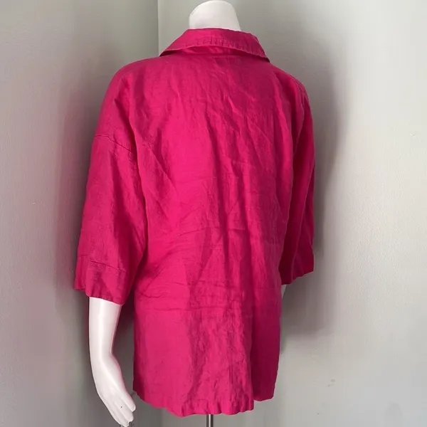 FLAX Pink Linen Lagenlook Button Front Collared Blouse - Image 5