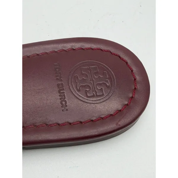 Tory Burch Miller Sandals Womens 8.5 Burgundy Croc Embossed Leather Flats - Image 7