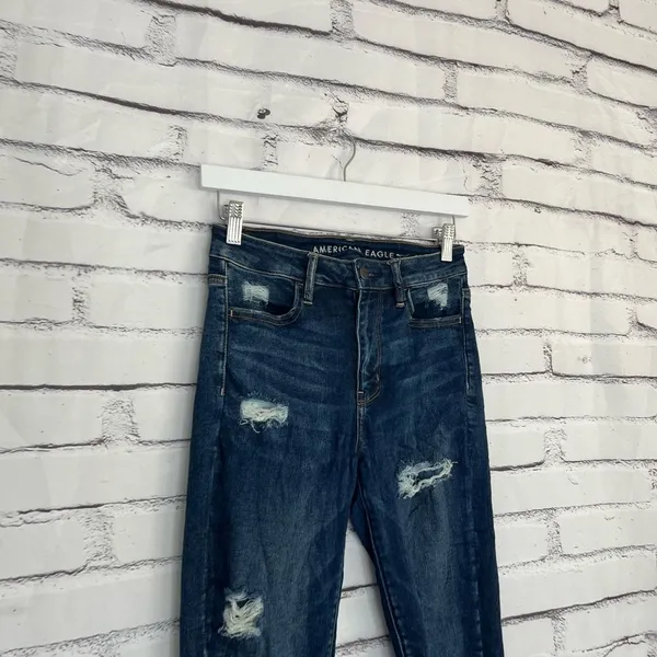 American Eagle Super Hi-Rise Jegging Women’s 4R Distressed Dark Wash Stretch Y2K - Image 3