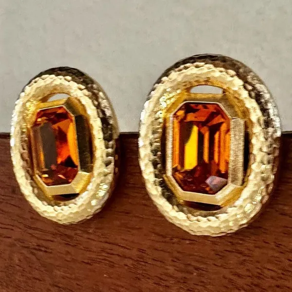 Vintage Christian Dior Amber Glass Clip-On Earrings - Image 5