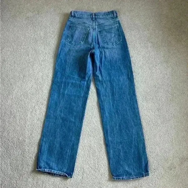 Zara high rise button front straight leg blue jeans in size 2 - Image 3