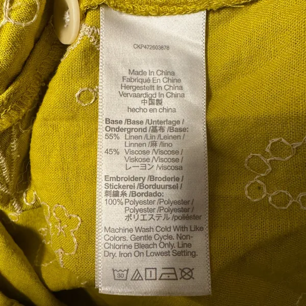 2141 | Madewell Linen Floral Embroidered Crop Top Yellow Womens M Summer - Image 6