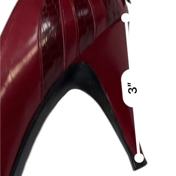 Stuart Weitzman Mr Seymour Burgundy Croc Bow Heels Pumps Womens Size 7 - Image 7