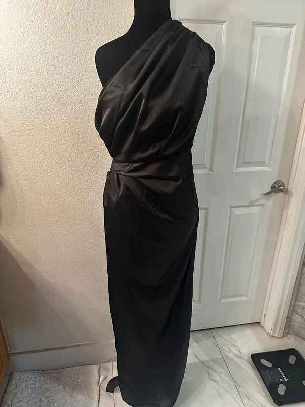 Petal & Pup Maxi Dress Black Nadia One-Shoulder Satin 6 - Image 8