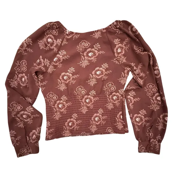 Madewell Floral Print Top Long Sleeve Square Neck Blouse Brown Women's XS - Image 3