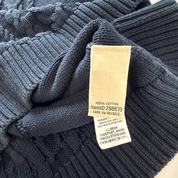 LL Bean Navy Blue Double L Mixed Cable Cotton Crew Neck Pullover Sweater LARGE - Image 10