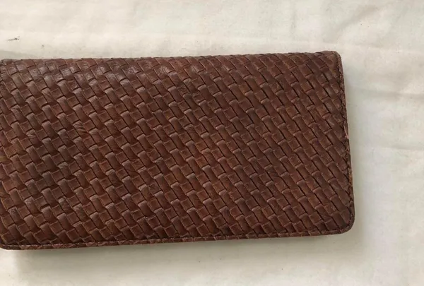 Unique Western boho Brown black woven leather wallet silver studs - Image 4