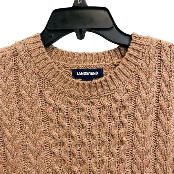 Land's End Chunky Brown Cable Knit‎ Sweater Size XS Crew Neck Boat Hem Pull On - Image 3