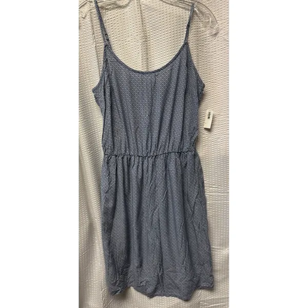 Old Navy Women's Blue White Geometric Spaghetti Strap Dress Cinched SZ‎ Med NWT - Image 2
