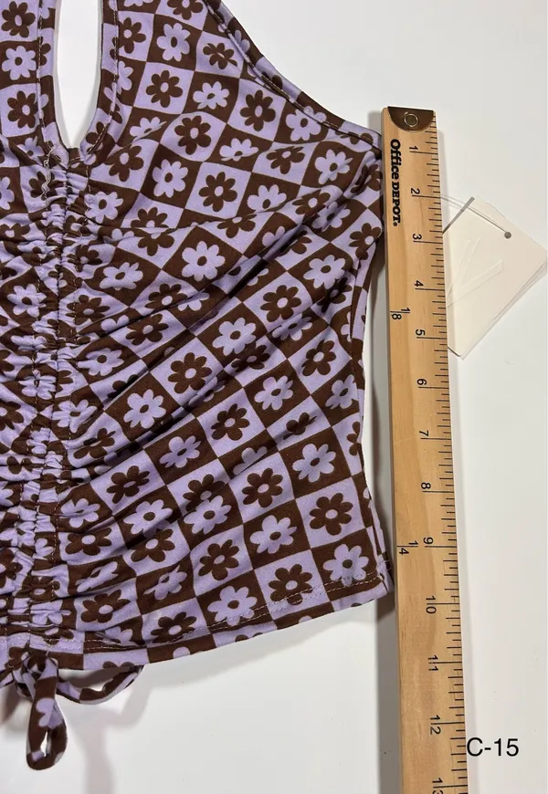Vibe Sportswear Daisy Checkerboard Ruched Halter Top Size M - Image 7