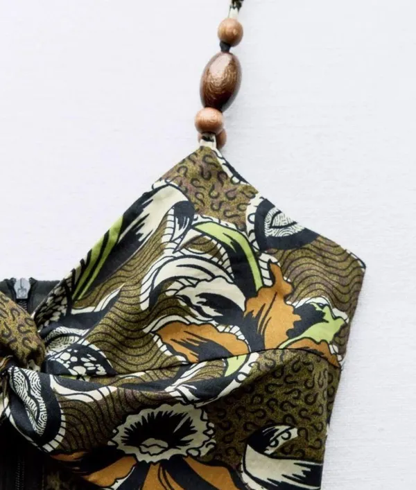 Zara Printed Mini Dress With Cut-Out Detail Tropical Brown Yellow S Small 8 4 36 - Image 7