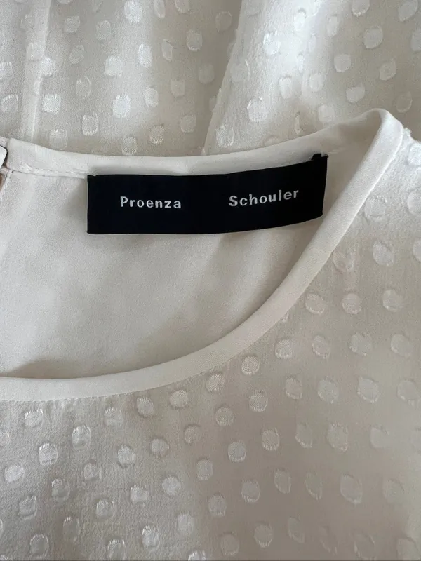 Proenza Schouler Silk Blend Ivory Textured Dot Fringe Sleeveless Blouse Size 10 - Image 6