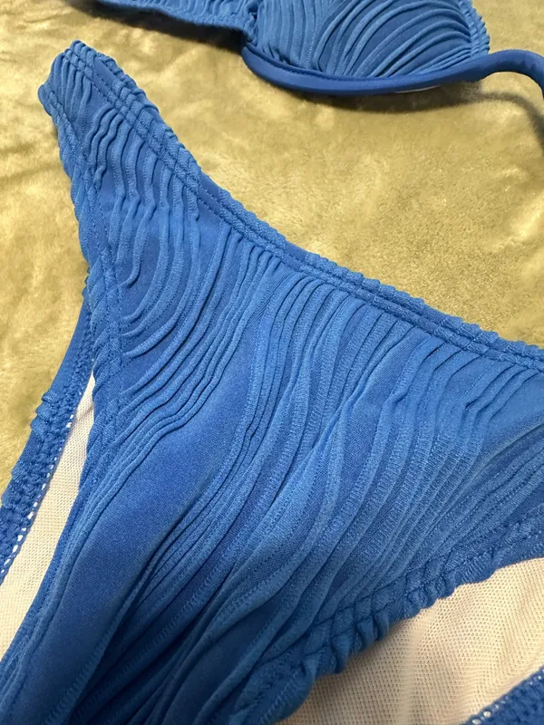 Blue Textured Bikini Set - Image 4