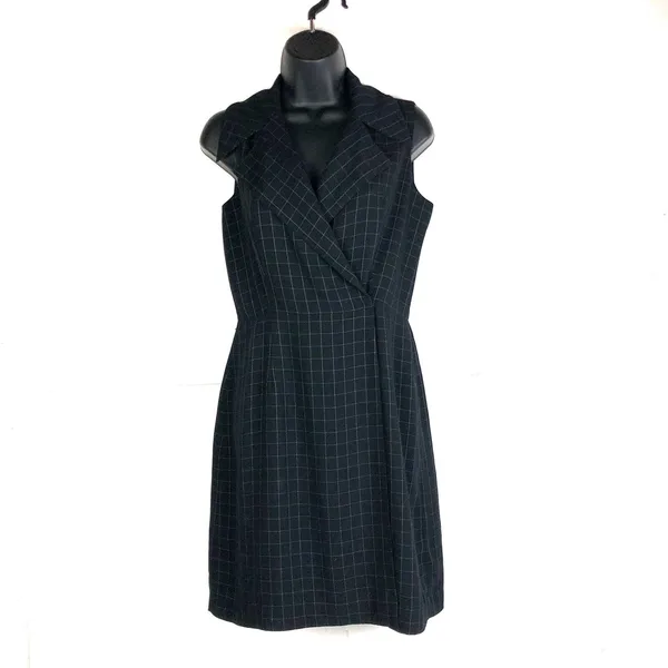 HUGO Buscati Windowpane Grid Sleeveless Blazer Dress Black Size 6 - Image 2