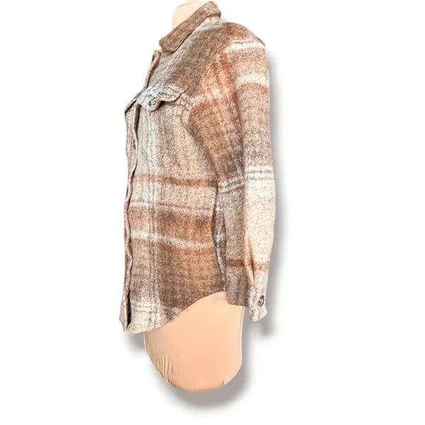 Aritzia Wilfred Free The Ganna Shirt Jacket Plaid Brown Tan Oversized Shacket - Image 4