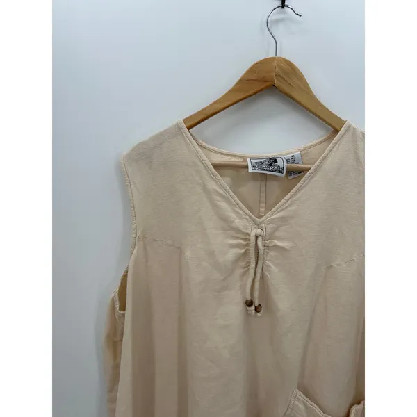 Nubian Queen Tank Women 4X Cream Rayon Linen‎ Lagenlook Boho Fringe Pocket Shirt - Image 4
