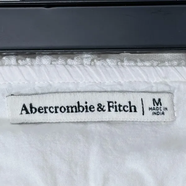 Abercrombie & Fitch White Smocked Ruffle Strap Linen Blend Mini Dress - Image 5