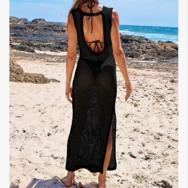 ANRABESS Women's Navy Blue Crochet Mesh Maxi Dress Beach‎ Cover Up New - Image 2