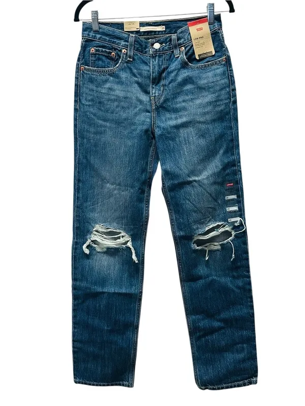 Levi’s Low Pro Straight Jeans Women’s Size 25 Mid Rise Distressed Blue Denim NWT - Image 2