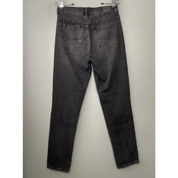 American Eagle Mom Jeans Size 4 Long Black Distressed Denim Emo Grunge Thrashed - Image 4