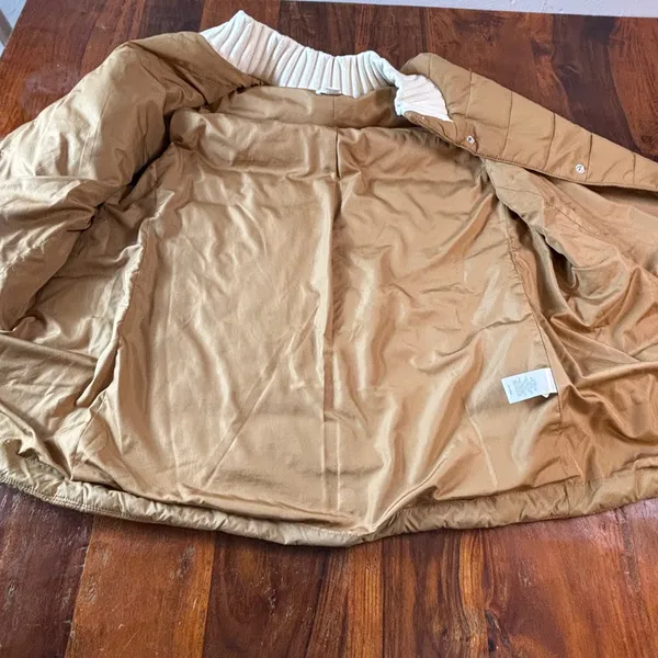 J.‎ Jill Camel Brown Quilted Puffer Vest Ribbed Knit Trim Snap Front Womens L - Image 6