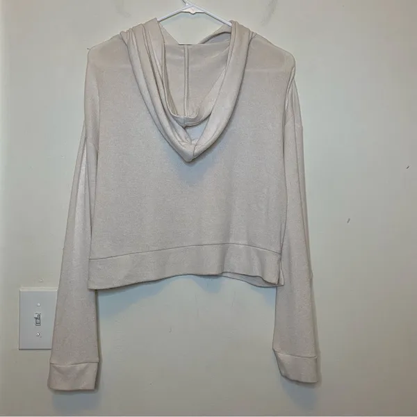 QUINCE Brushed Viscose Cropped Lounge Hoodie Heather Oatmeal Beige Sz Small - Image 8