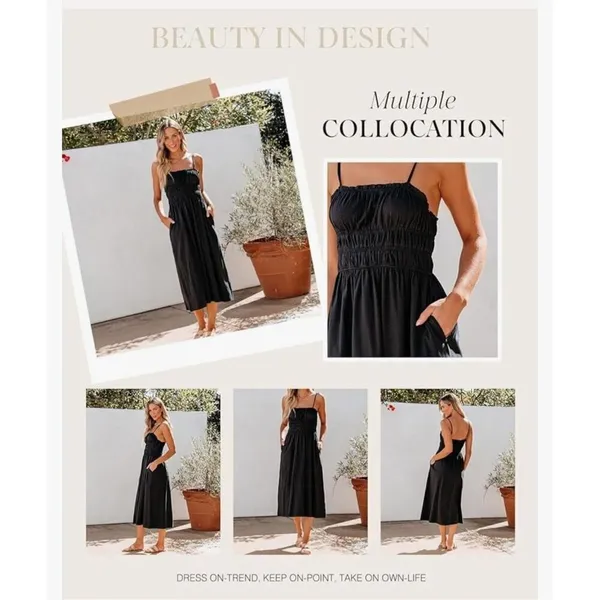 NEW Sundress Pockets Pleat Long Tiered Maxi Dress M - Image 7