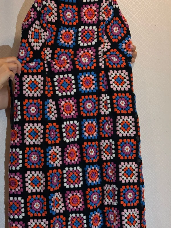 Anthropologie Granny Square Black Multi Crochet-Pattern Midi Dress Embroidered - Image 6