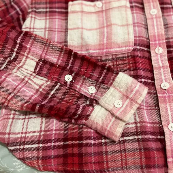 American Eagle Outfitters Pink Plaid Crop Flannel Shirt - Image 7
