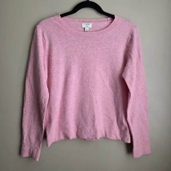 J Crew Cotton-Wool Blend Teddie Sweater Pink Crewneck Knit Pullover Size Large - Image 2