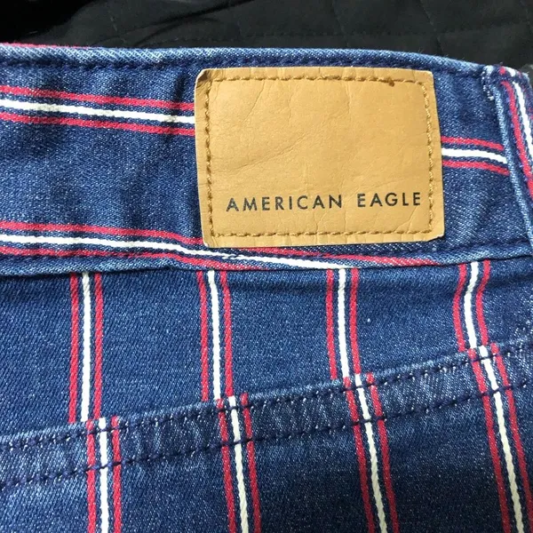 American Eagle Blue/Red Striped Super Stretch Hi Rise‎ Mini Denim Skirt size 14 - Image 14