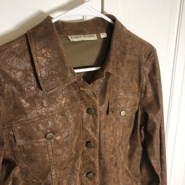 BAMBOO TRADERS Faux Leather acket size Petite Medium Brown - Image 6