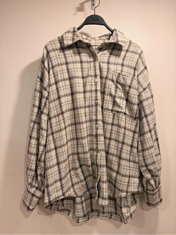 NWT We The Free Cream and Brown Plaid Button-Down Shirt Size XL - Image 3