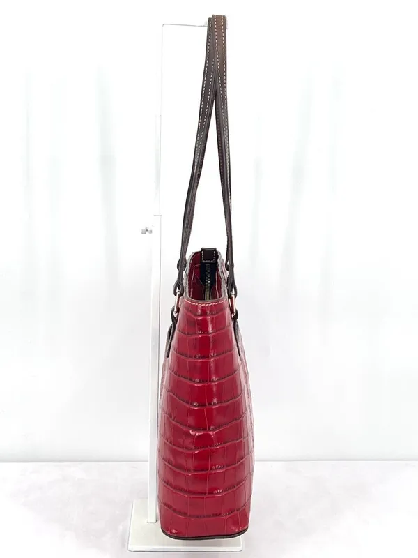Dooney & Bourke Croco Embossed Red Leather Lexington Shopper Tote Shoulder Bag - Image 3