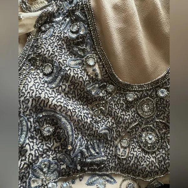 Vintage 90s does 20s Beaded Silk Embroidered Blouse Sz S Cap‎ Sleeve - Image 9