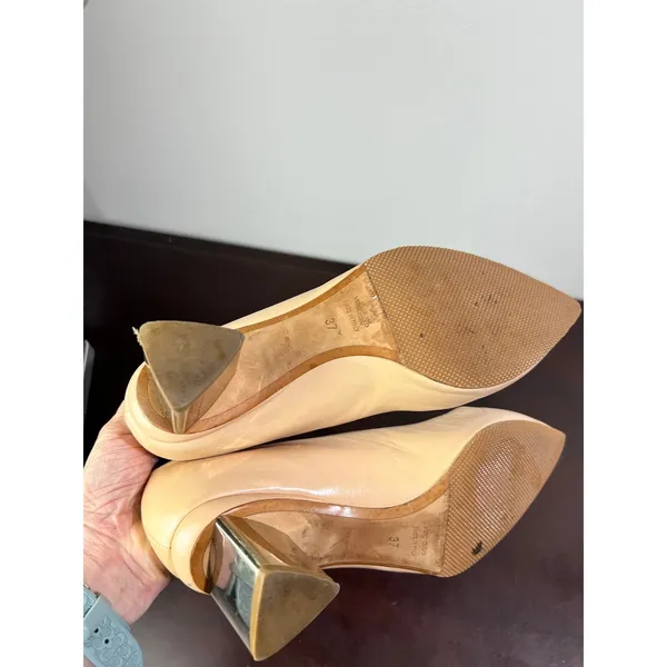 Nicholas Kirkwood‎ Sculptural Block Heel Pumps Nude Leather Office Shoes Size 37 - Image 6
