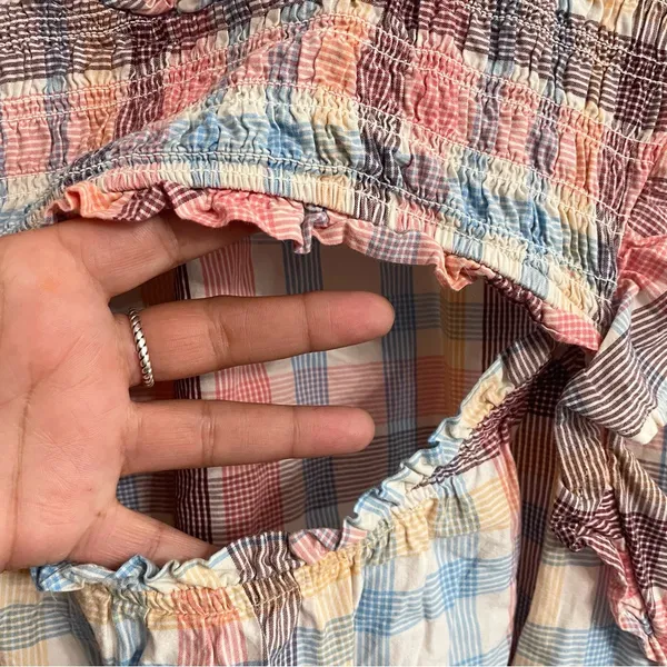 Old Navy Womens Shirt Blouse Multicolor Plaid Smocked cotton Blend Size XL - Image 7
