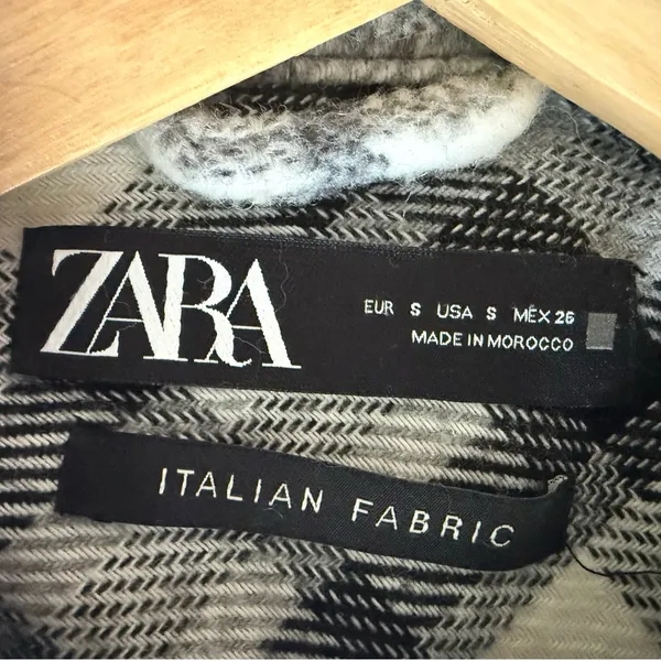 Zara Italian Fabric Wool Plaid Oversized Shacket Shirt Jacket Black White Small - Image 4