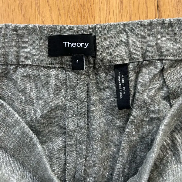 Theory Women's Size‎ 4 Eco Sharkskin Linen Blend Pull On Pants Gray Cropped - Image 4