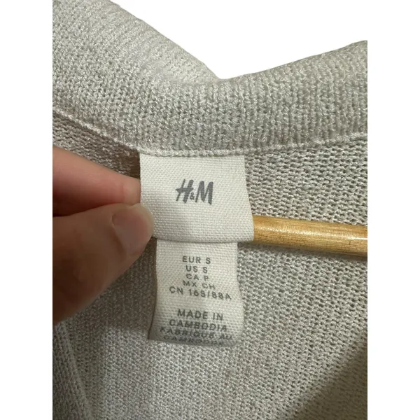 H&M women's white‎ short sleeve knit collared polo v neck mini dress size Small - Image 3
