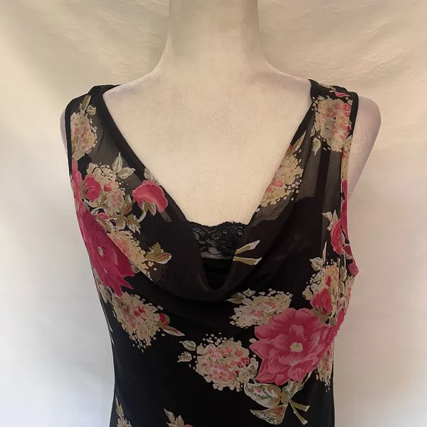 Y2K Studio Connection Slip Floral Dress Sz M Whimsigoth Asymmetrical Hem Bead - Image 2