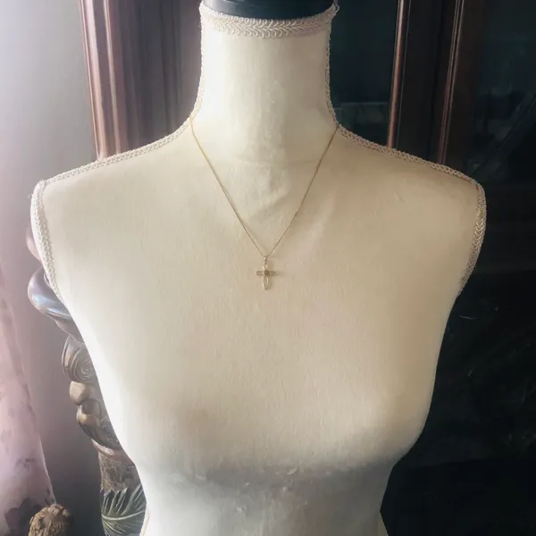 Vintage genuine goldstone cross pendant on chain necklace - Image 8