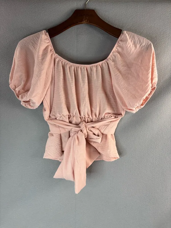Altar'd State S Balletcore Blush Pink Puff Sleeve Wrap Crop Top - Image 4