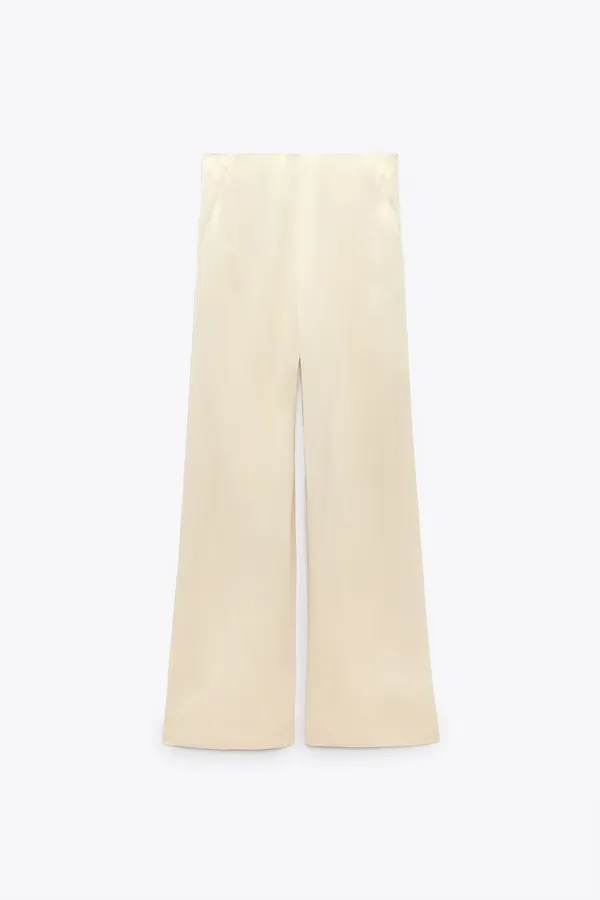 Zara NWT White STANDARD LENGTH SATIN TROUSERS. Size Large - Image 8
