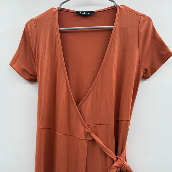 Lulus Evolve Rust Orange Short Sleeve Wrap‎ Maxi Dress Sz S - Image 4