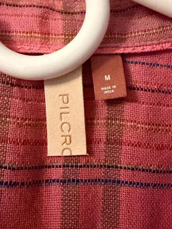 Pilcro Anthropologie Serena surf blouse embroidered plaid size medium oversized - Image 8